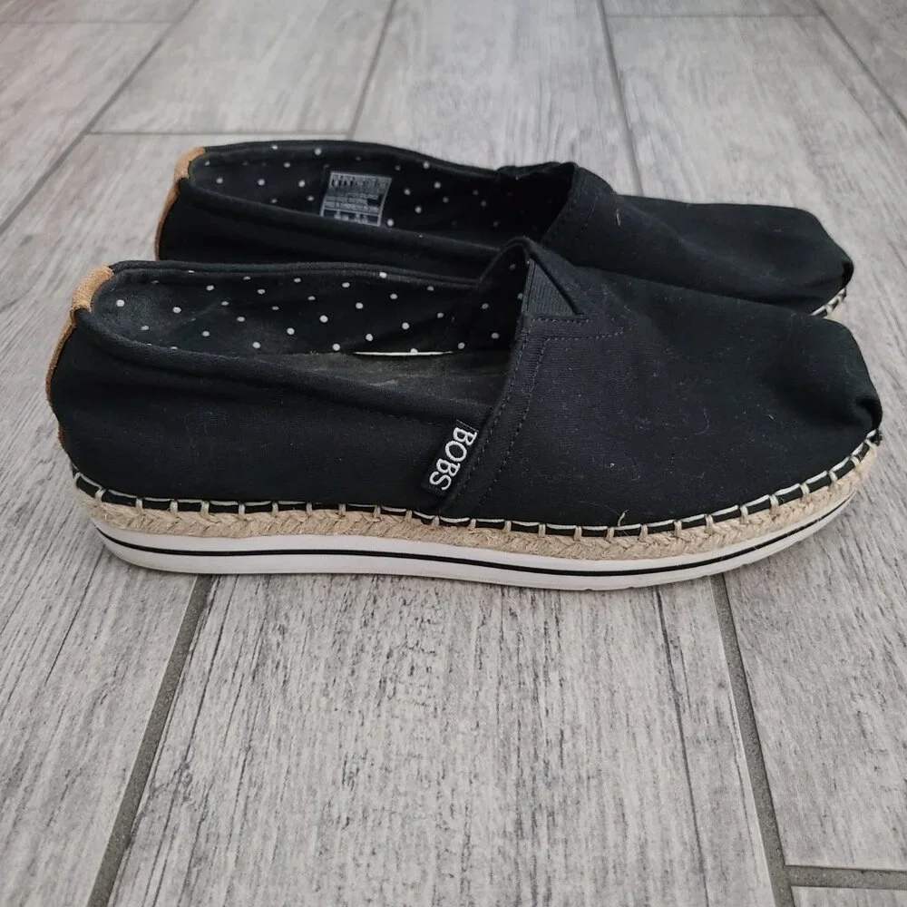 BOBS from Skechers Women's Black Canvas Espadrille Slip On Shoes Size 6